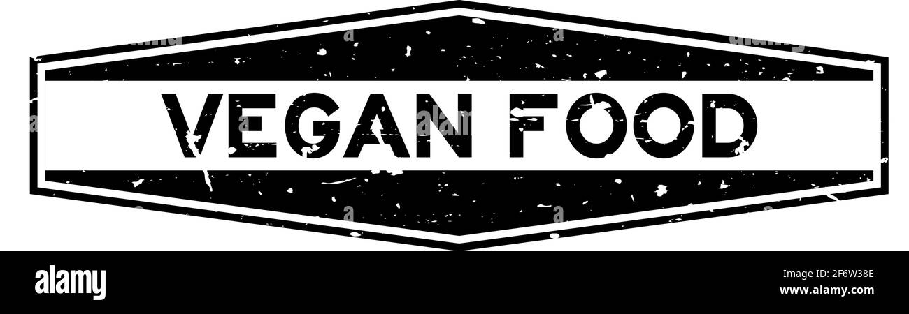 Grunge black vegan food word hexagon rubber seal stamp on white ...