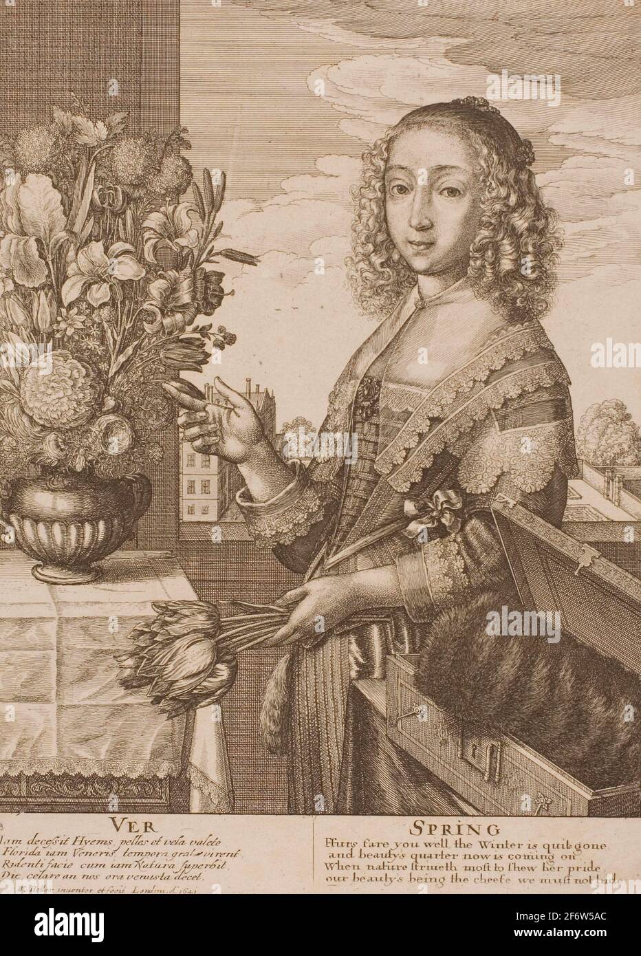Author: Wenceslaus Hollar. Spring - 1641 - Wenceslaus Hollar Czech, 1607-1677. Etching on ivory laid paper. Bohemia. Stock Photo