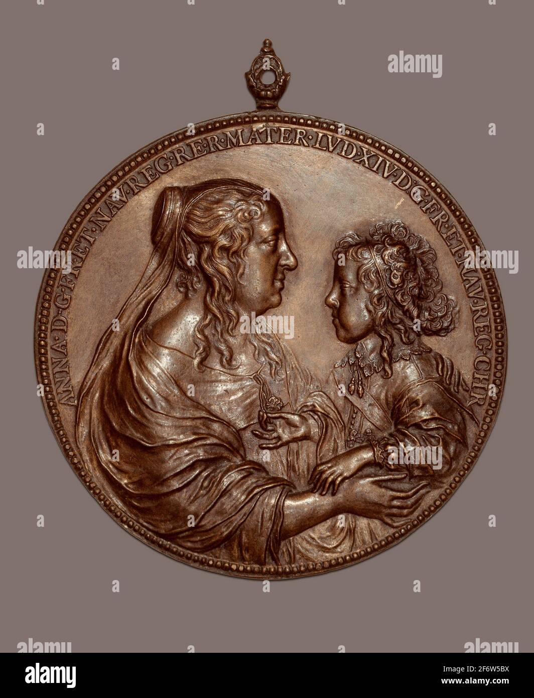 Author: Jean Warin, II. Portrait Medallion: Anne of Austria and her Son, the future King Louis XIV - 1638/48 - Jean Warin, III, Attributed to French, Stock Photo