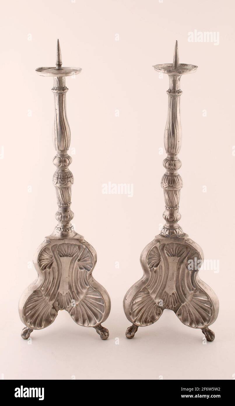 Pair of Altar Candlesticks Mid 18th century Germany. Pewter. 1740