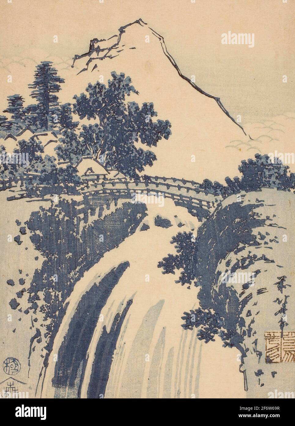 Author Katsushika Hokusai. Landscape with waterfall, from an untitled