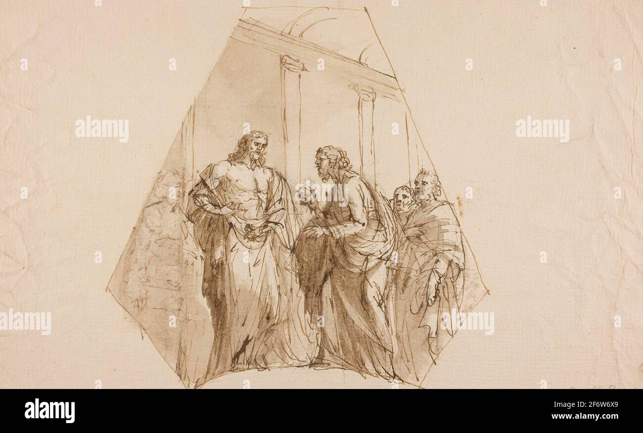 Author: Domenico Pozzi. Doubting Thomas (Spandrel Design) - Attributed to Domenico Pozzi Italian, 1744-1796. Pen and brown ink, with brush and brown Stock Photo
