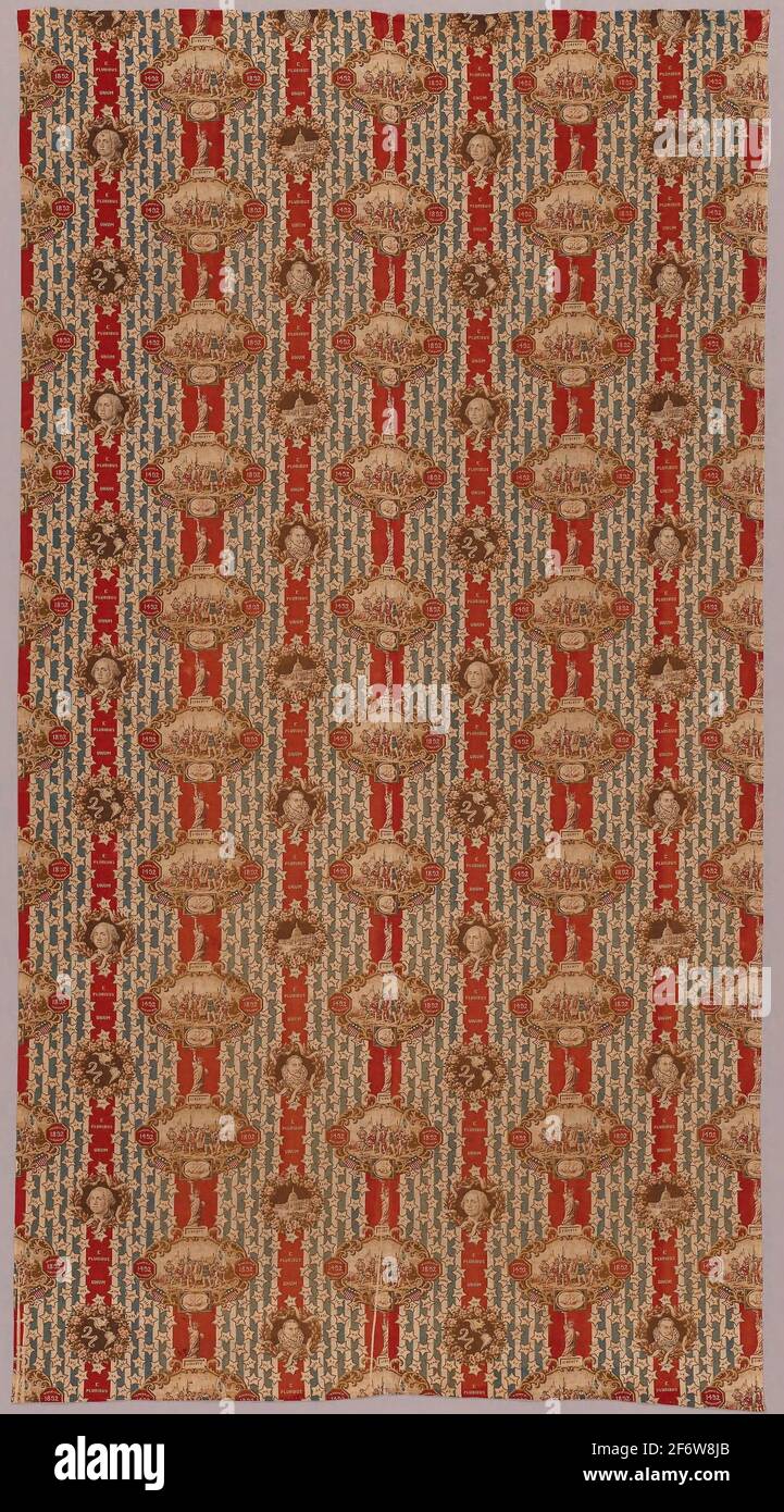 Panel (Furnishing Fabric) - 1892/93 - United States. Cotton, plain weave; roller printed; two loom widths pieced. 1892 - 1893. Stock Photo