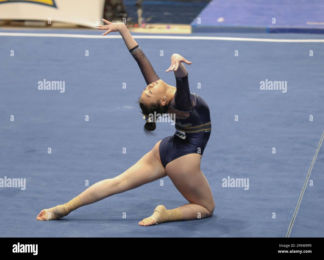 April 2, 2021 Cal's Andi Li performs her floor routine during the