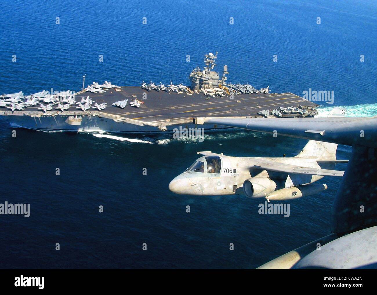 At sea with USS John F. Kennedy (CV 67) Mar. 17, 2002 -- Two S-3B ''Vikings'' assigned to the ''Topcats'' of Sea Control Squadron Three One (VS-31) Stock Photo