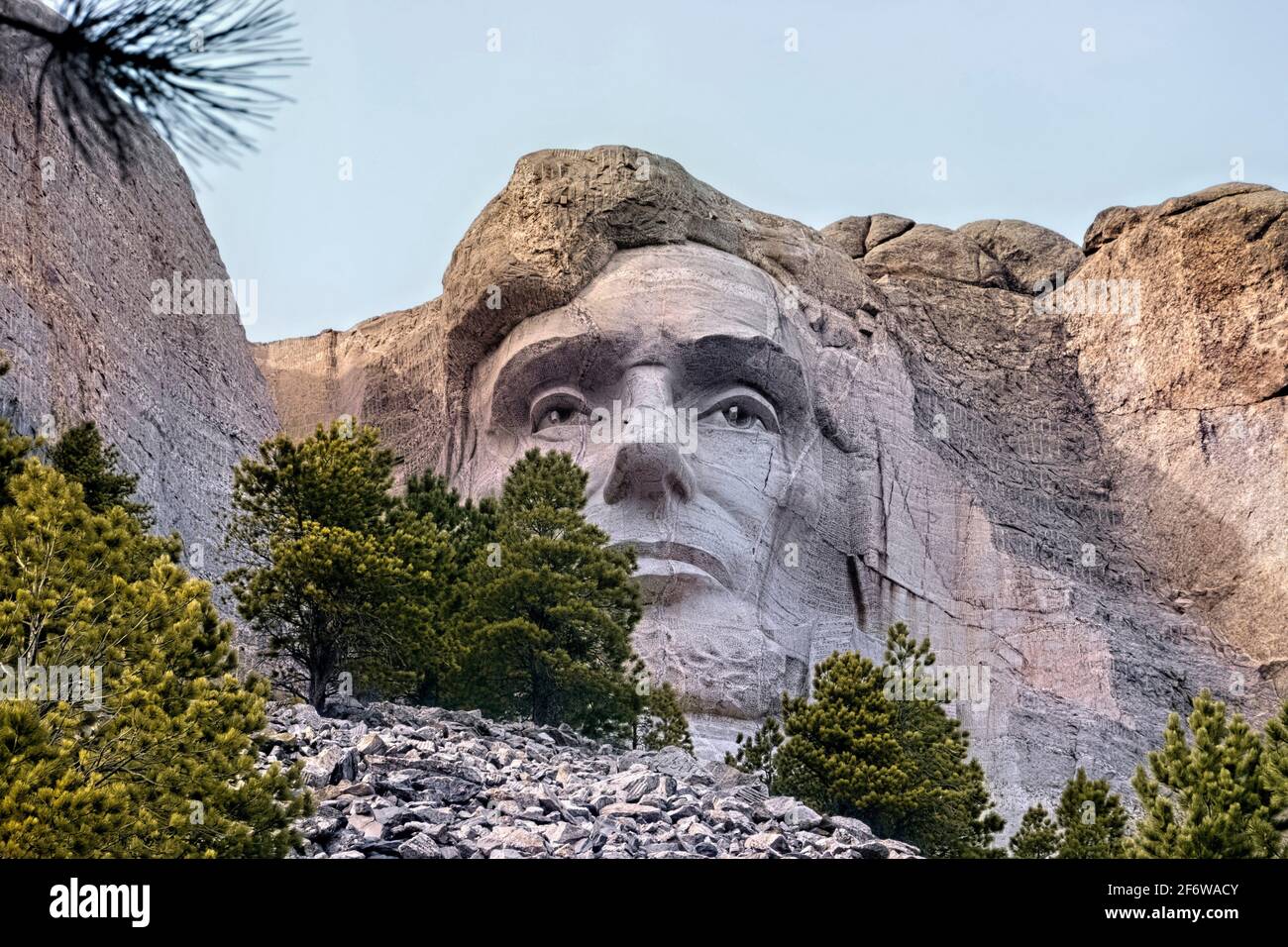 Abraham Lincoln sculpture at Mount Rushmore National Memorial, South Dakota, USA. Stock Photo