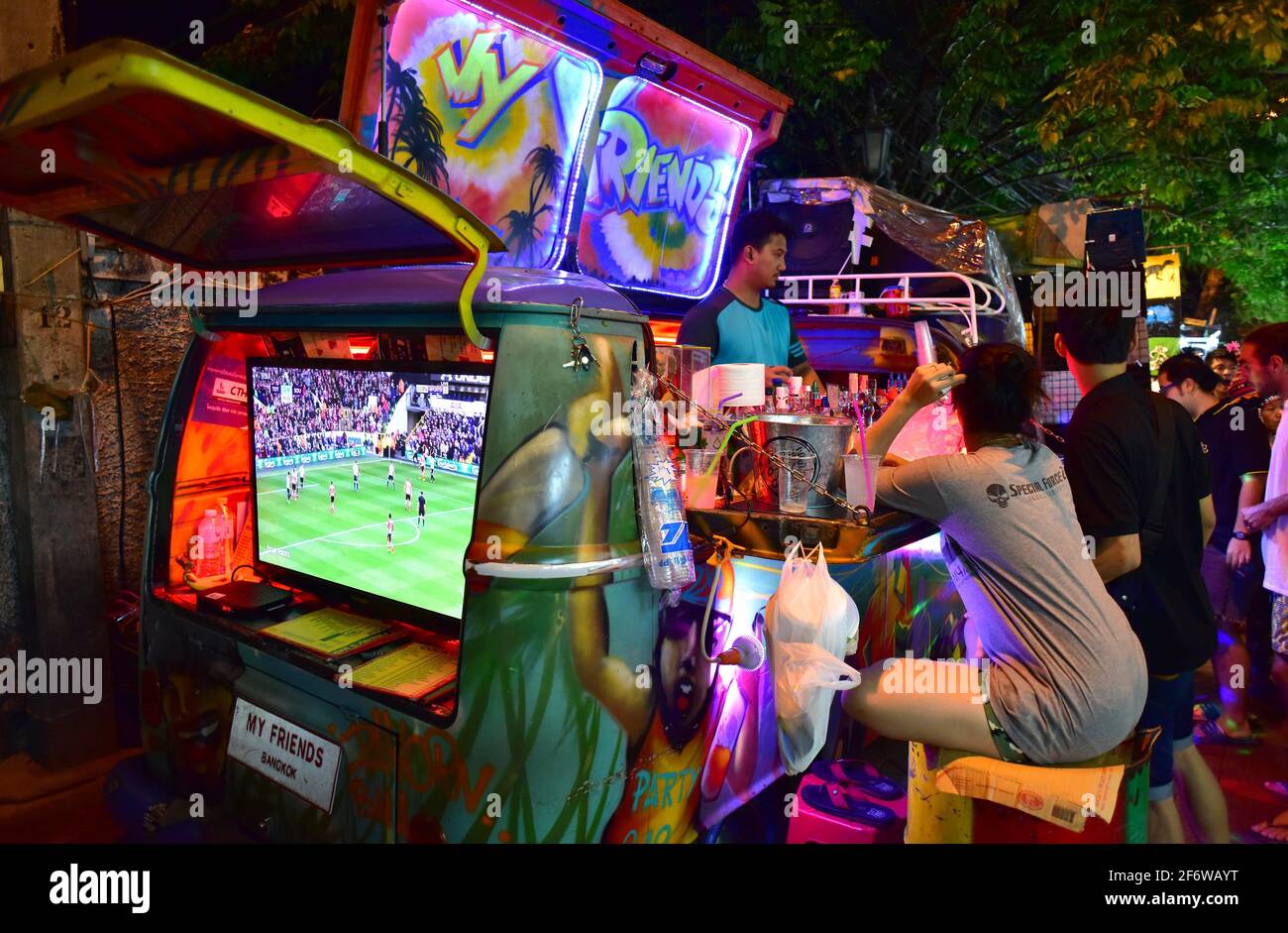 Bangkok, buffet car with TV. Thailand Stock Photo Alamy