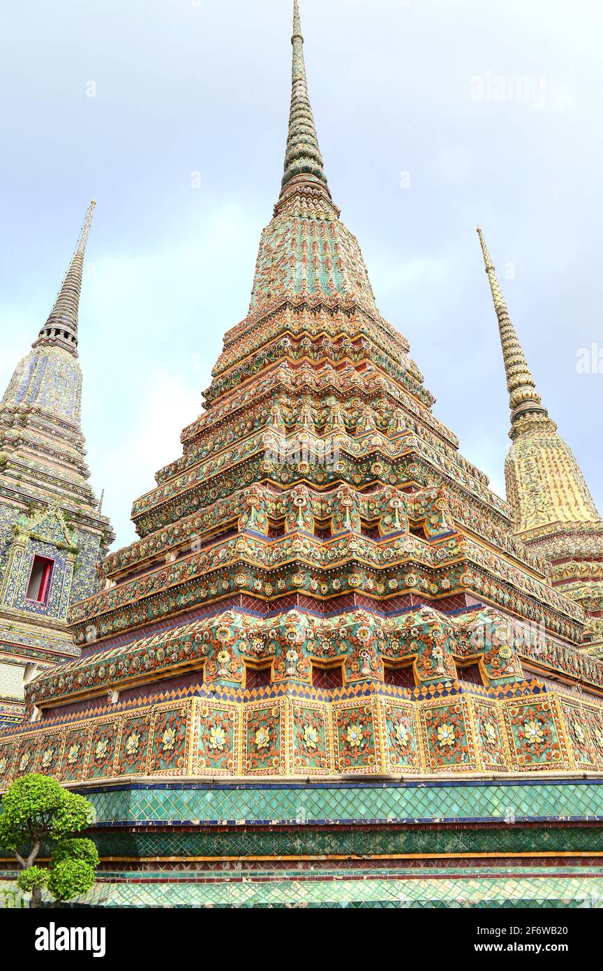 Bangkok, stupa on Wat Pho buddhist temple (16th century). Thailand. Stock Photo