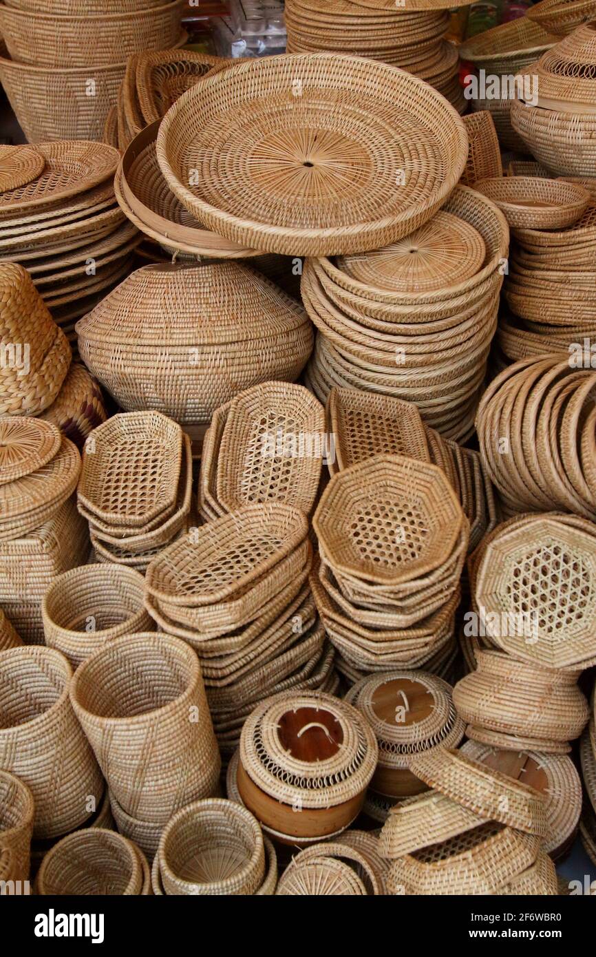 Round-flat Rattan Basket Isolated on the White Background Stock Photo -  Image of herb, wicker: 207850958