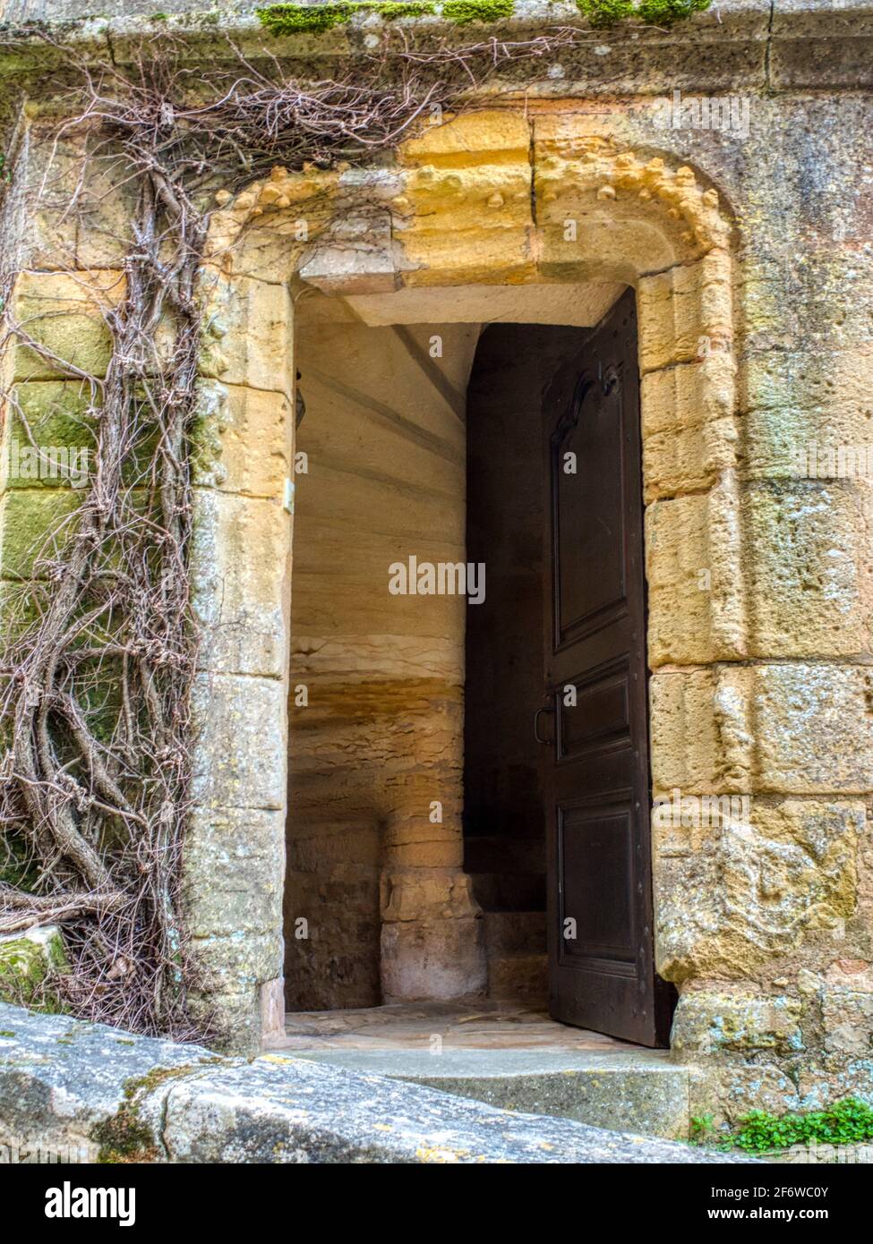 Open Door In Stone Wall Chateau De Biron Biron Dordogne Department Nouvelle Aquitaine France Stock Photo Alamy