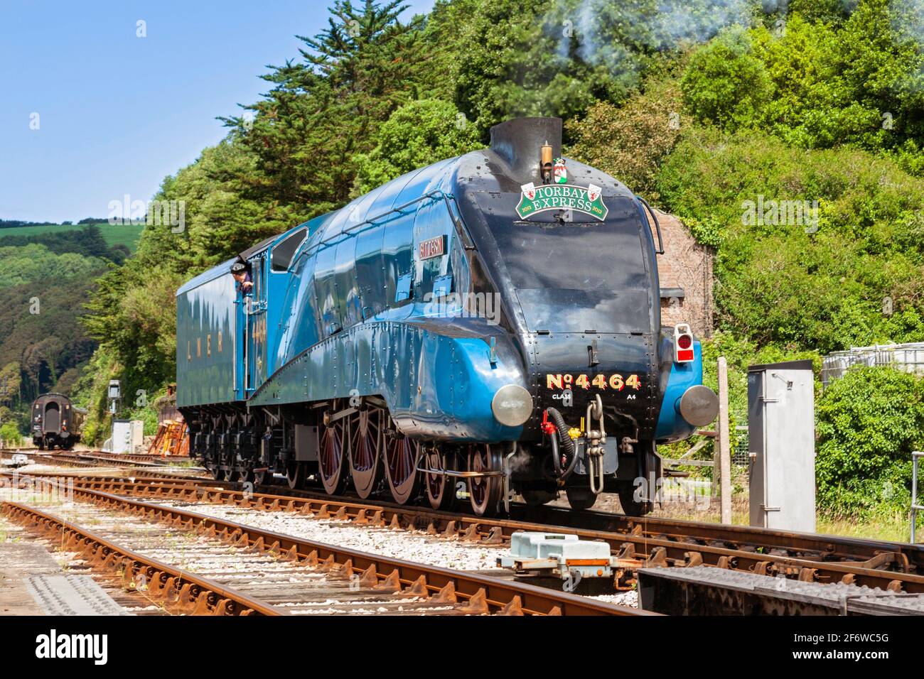 England, Devon, LNER A4 Pacific 'Bittern' visiting Kingswear Station on the Dartmouth Steam Railway. Stock Photo