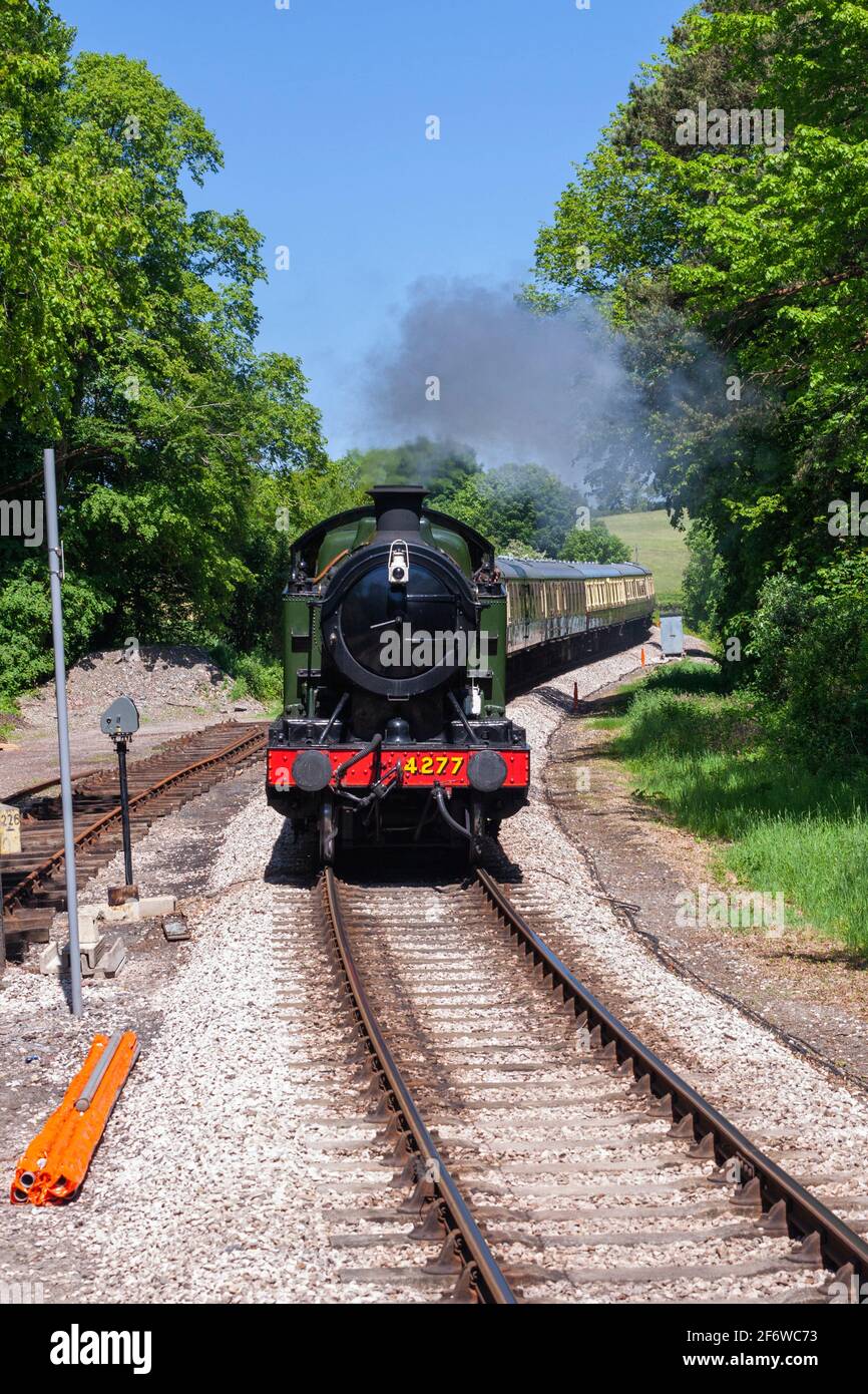 England, Devon, GWR Steam Locomotive No. 4277 'Hercules' approaching Greenway Halt on the Dartmouth Steam Railway. Stock Photo