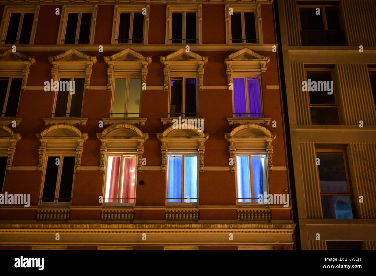 Hamburg, Germany. 03rd Apr, 2021. White and colorful flickering lights