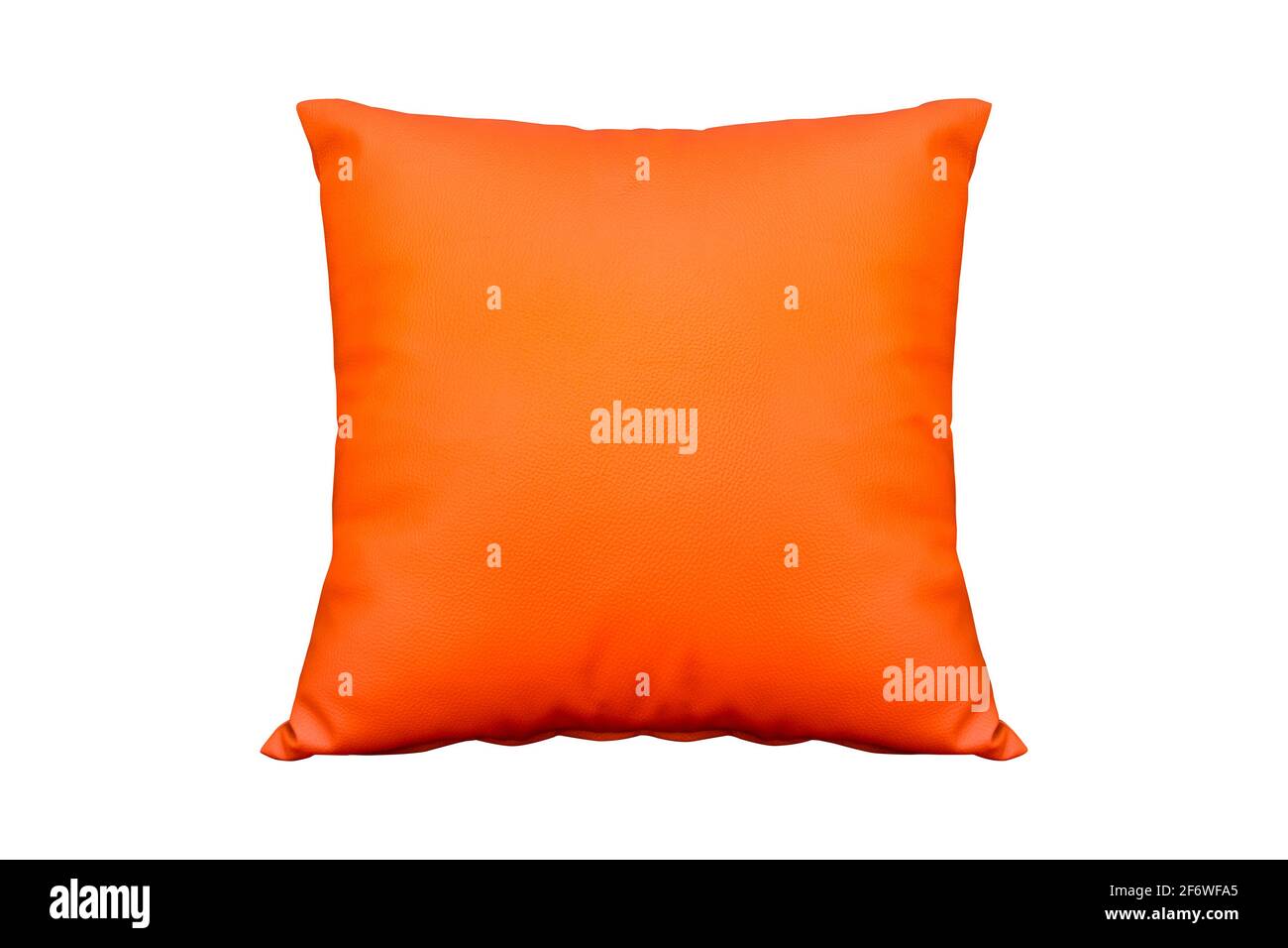 Orange leather pillow isolated on white background. Work with clipping path. Stock Photo