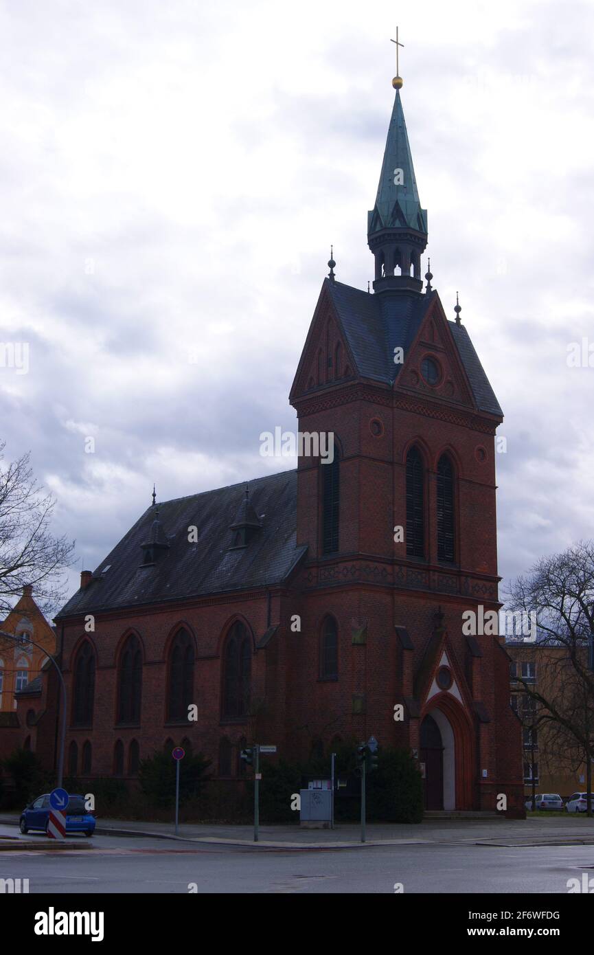 Die evangelische Melanchthon-Kirche wurde am 15. Dezember 1893 am Melanchthonplatz im Ortsteil Wilhelmstadt in Spandau eingeweiht Stock Photo