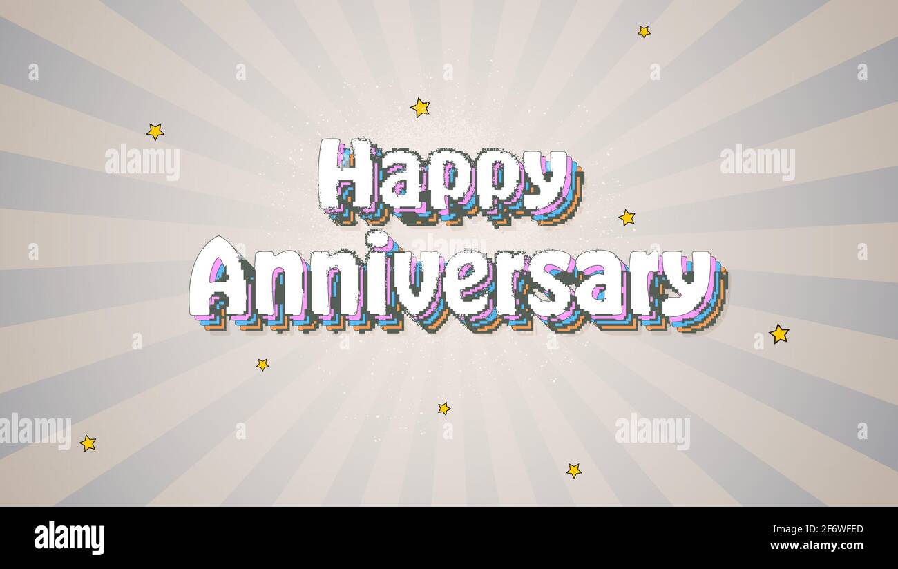 Happy Anniversary vintage text over background with rays and stars ...
