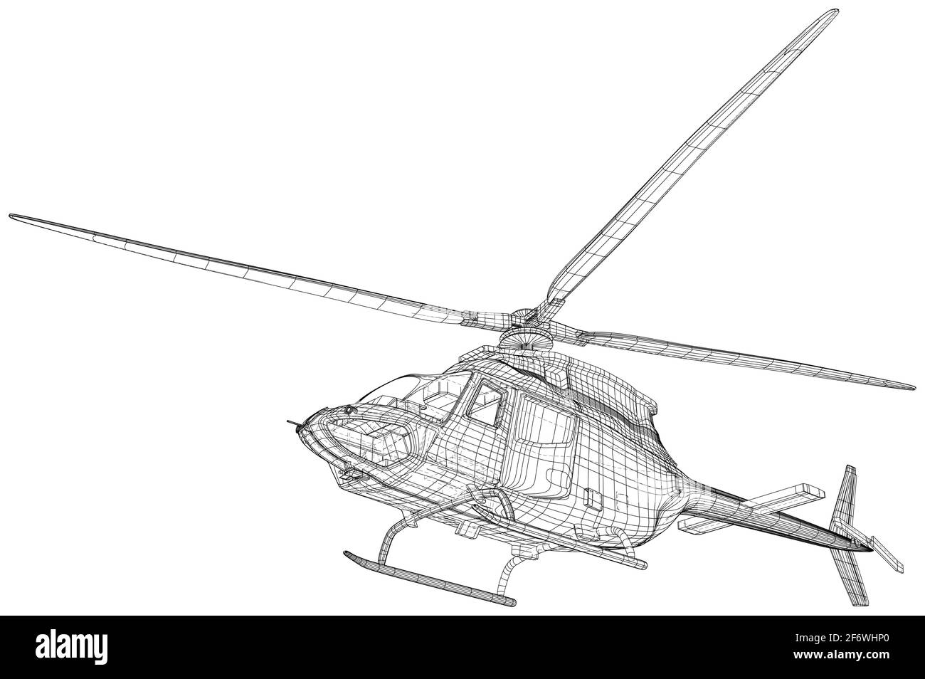 Close-up helicopter. Outline drawing of helicopter. Vector created of 3d, Wire-frame Stock Vector