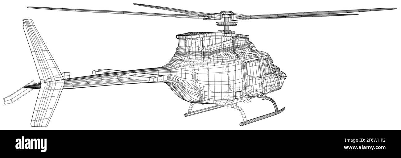 Vector outline helicopter. Wire-frame vector Air Transport. EPS10 format. Helicopter on a white background. Vector created of 3d Stock Vector
