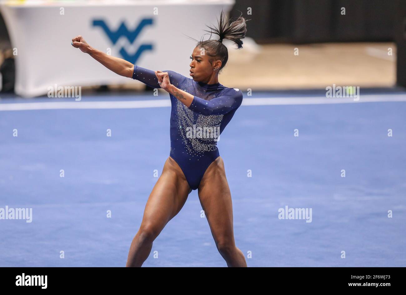 WV, USA. 2nd Apr, 2021. UCLA's Nia Dennis dances during her