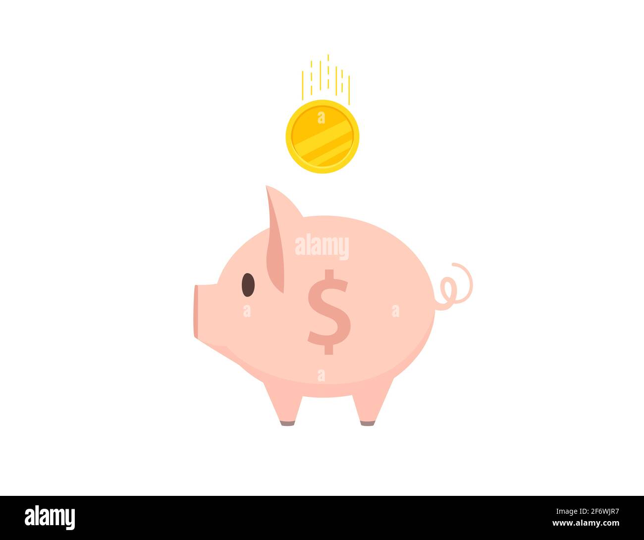 Pink piggy bank with falling gold coin vector illustration on white ...