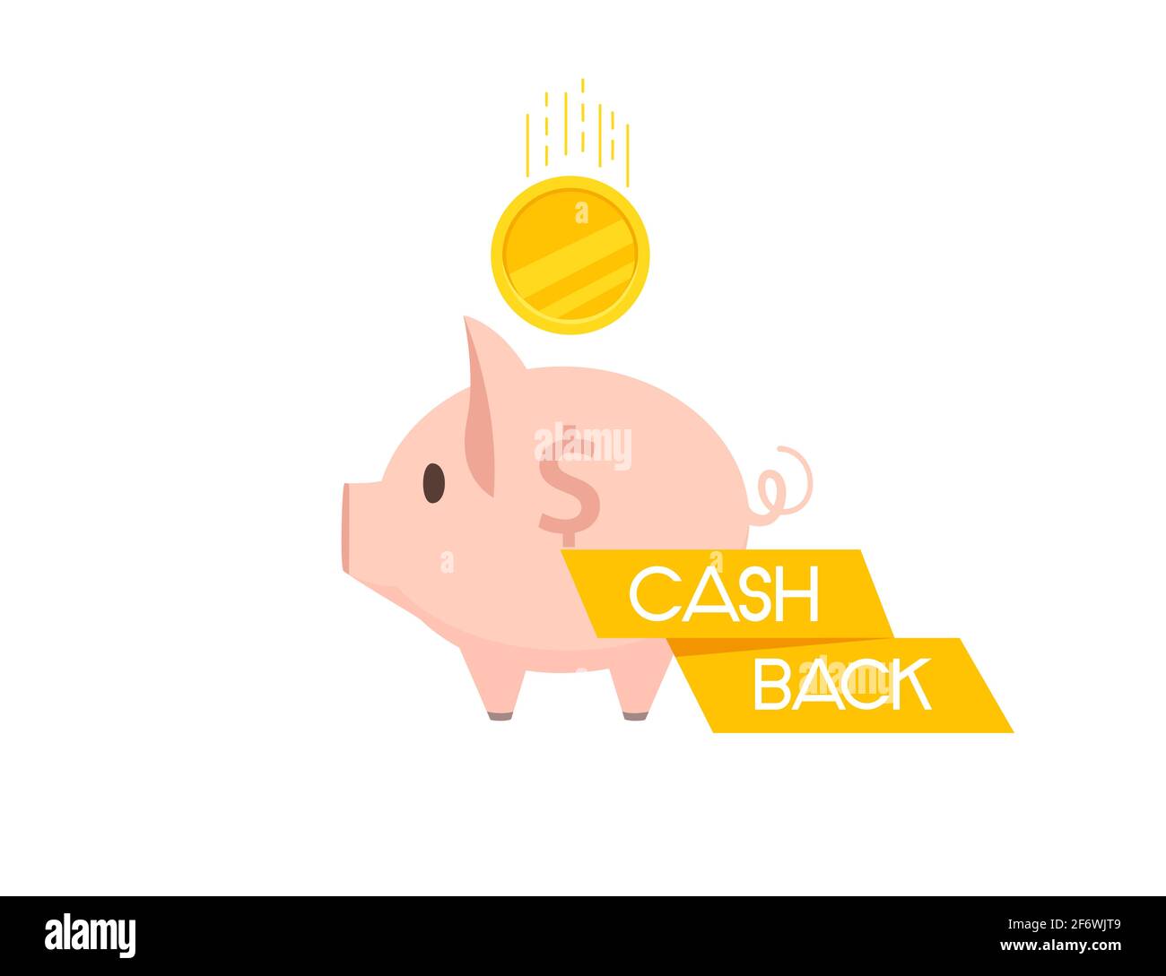 Cashback concept pink piggy bank with falling gold coin vector ...
