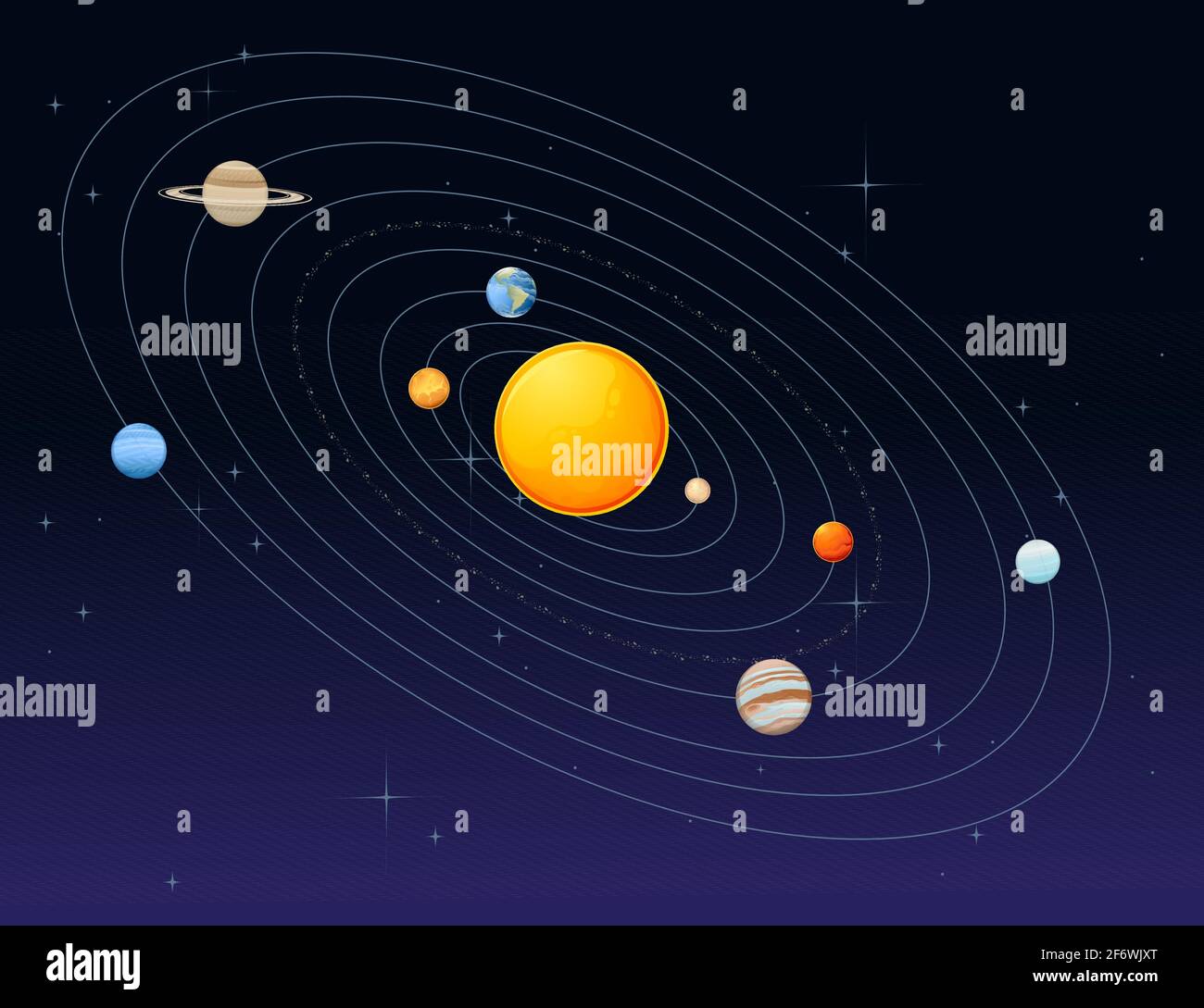 Solar system model with sun asteroid belt and planets space objects vector  illustration on deep sky background Stock Vector Image & Art - Alamy