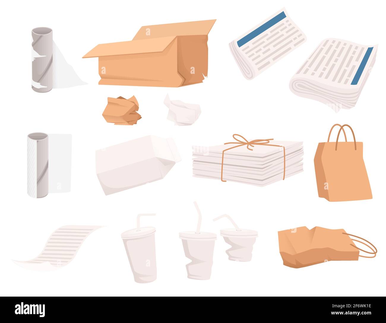 Set of paper waste and garbage vector illustration isolated on white