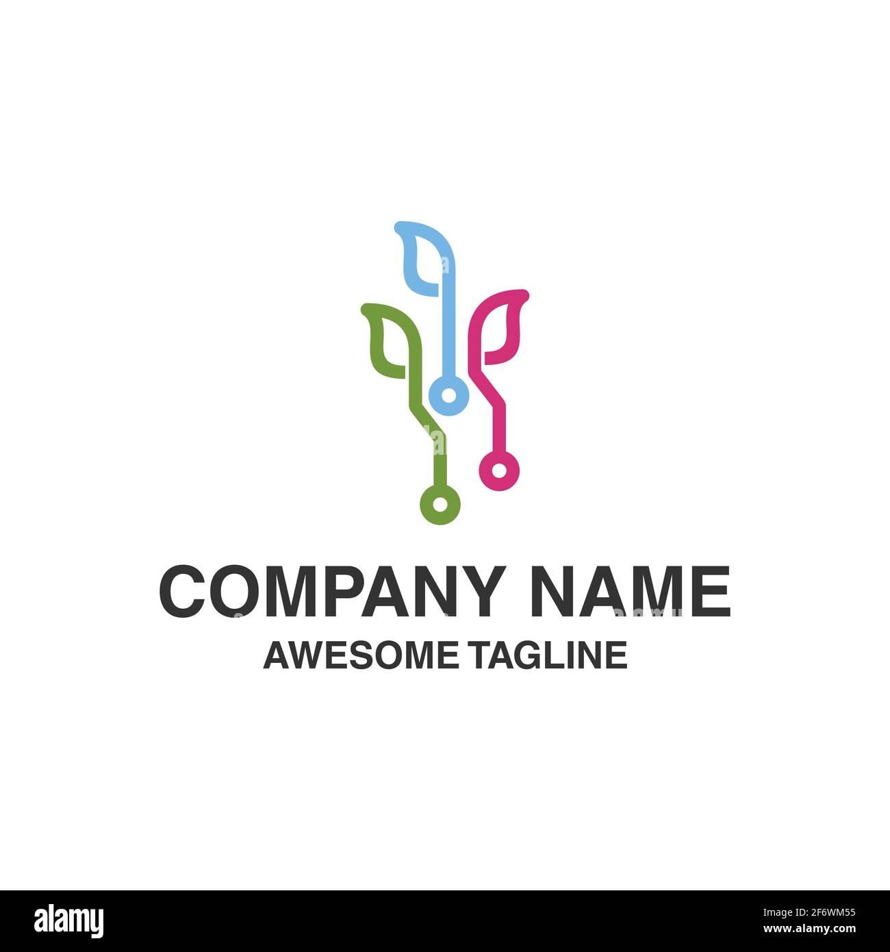 abstract leaf technology logo. nature technology symbol. logo template ready for use Stock Vector