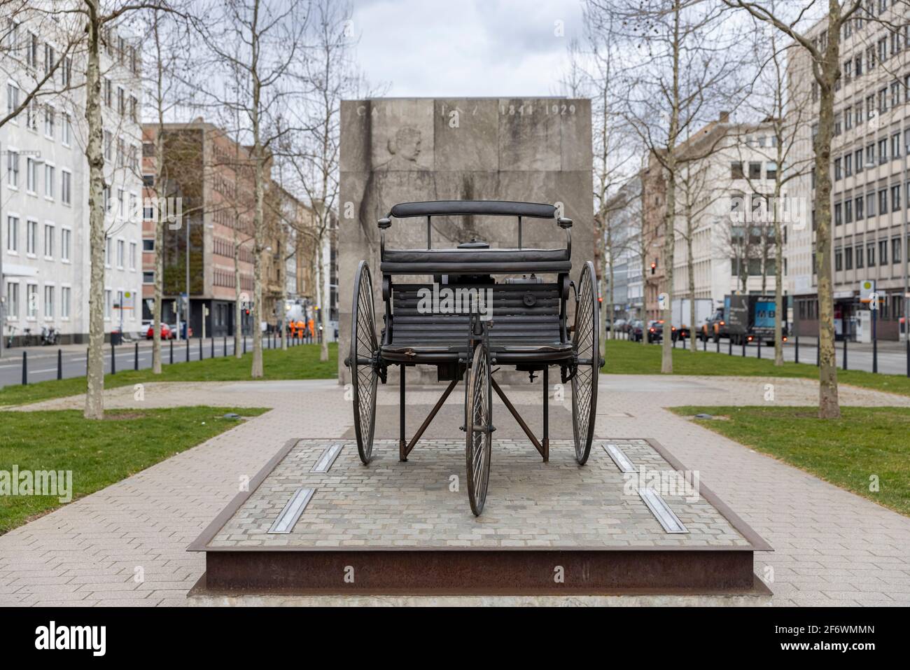 Mercedes Benz factory was built in Mannheim originally in 1906. A monument has been erected downtown to remind of city's part of automotive history. Stock Photo