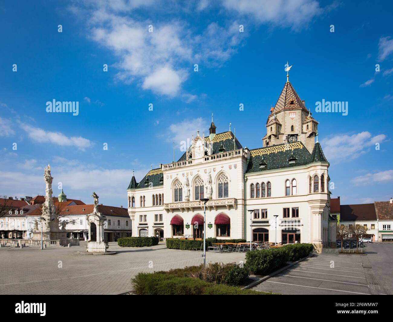 Korneuburg Main Square and Town Hall building in the center of the city in Weinviertel. Heart of a famous little town in Austria. Stock Photo