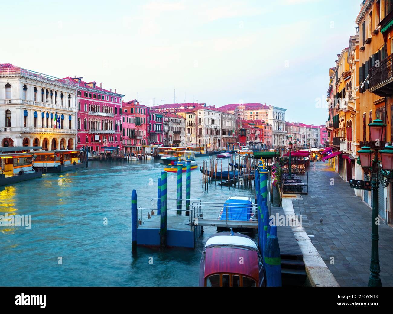 Grand Canal in Venice, Italy at early morning dawn with no crowds or people present Stock Photo