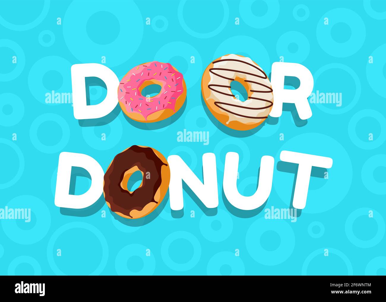 Do or donut cartoon colorful tasty doughnut and inscription horizontal blue poster. Glazed bake top view with chocolate and sprinkles for cake cafe decoration or menu design. Vector flat eps banner Stock Vector