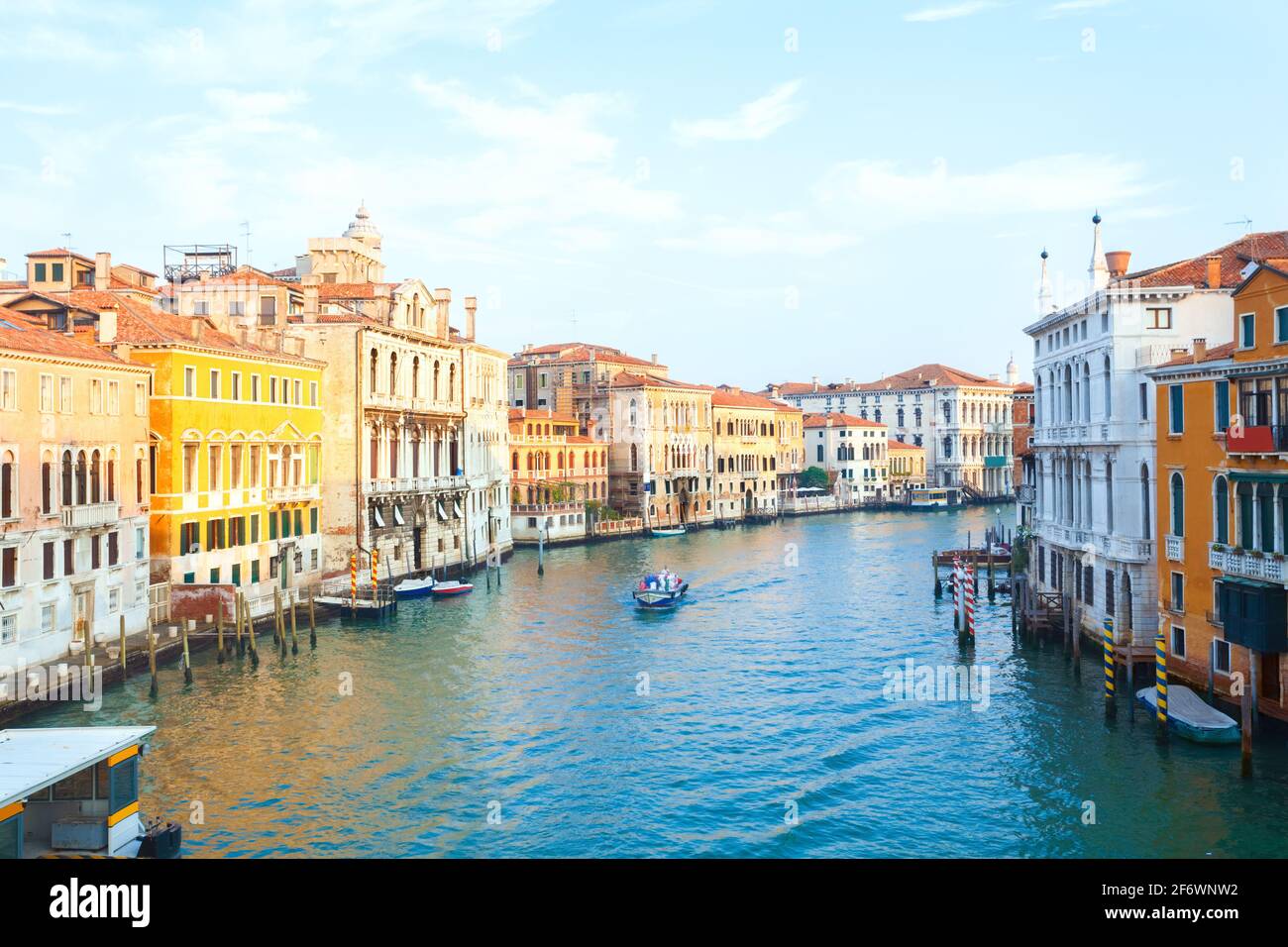 Grand Canal in Venice, Italy at early morning dawn with no crowds or people present Stock Photo