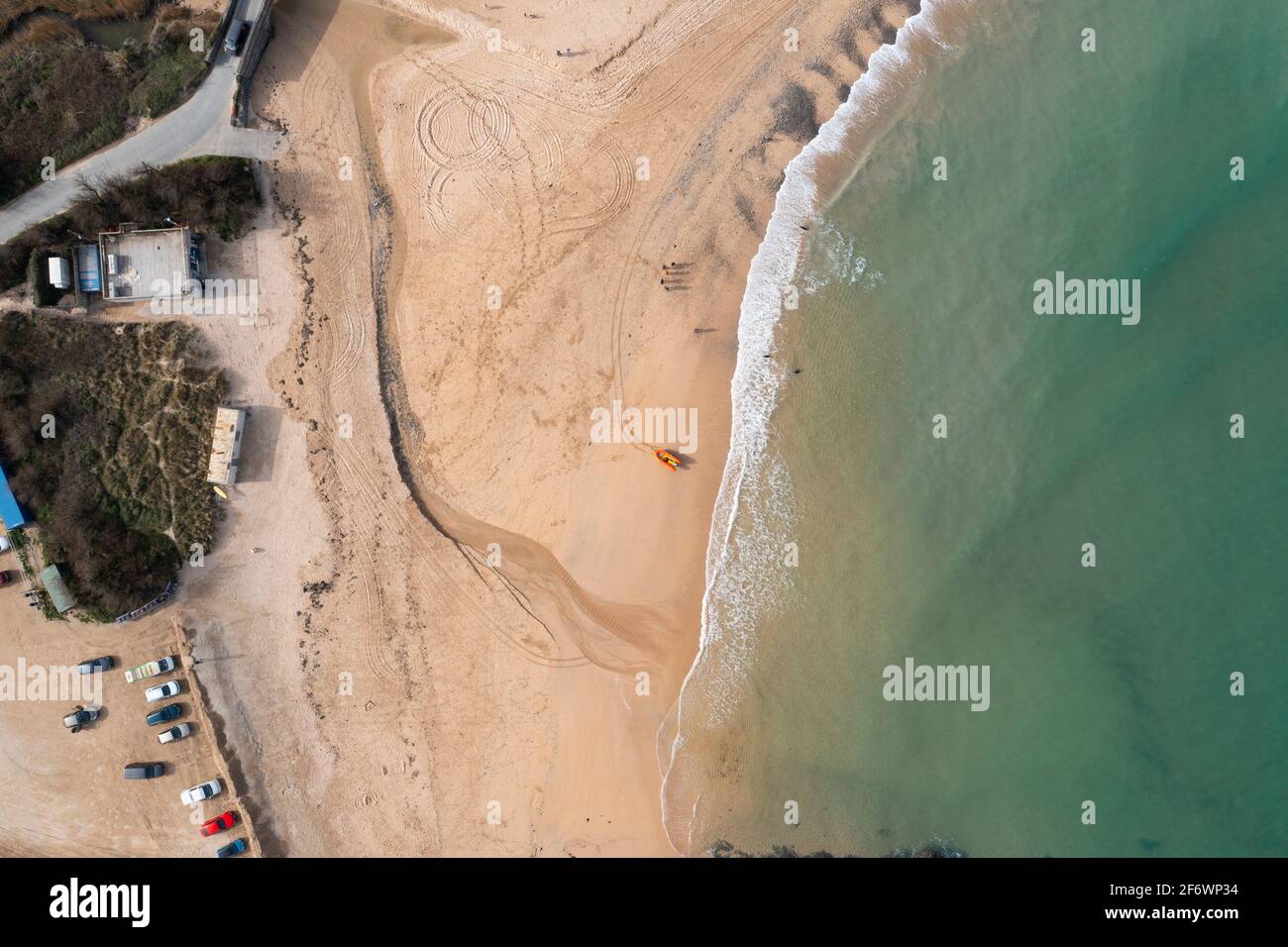 The Beautiful North Coast of Cornwall captured from the air on a sunny day. Stock Photo