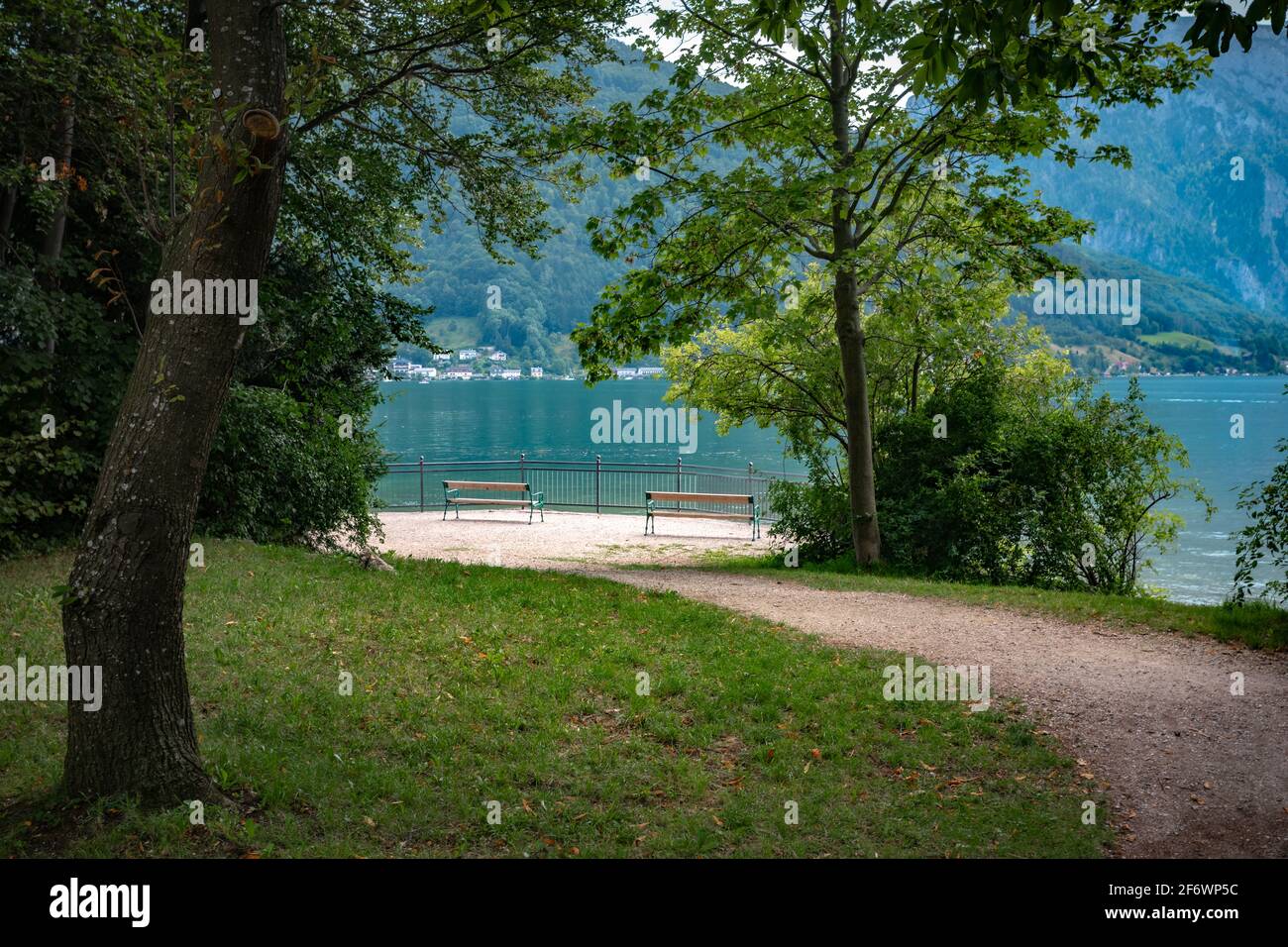 Traunsee lake in Orter Bucht Nature Reserve Stock Photo