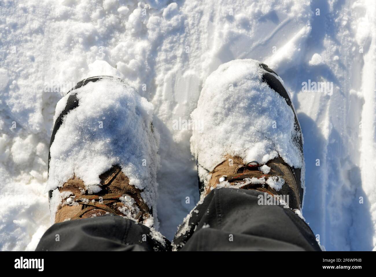 Hiking boots in the snow Stock Photo Alamy
