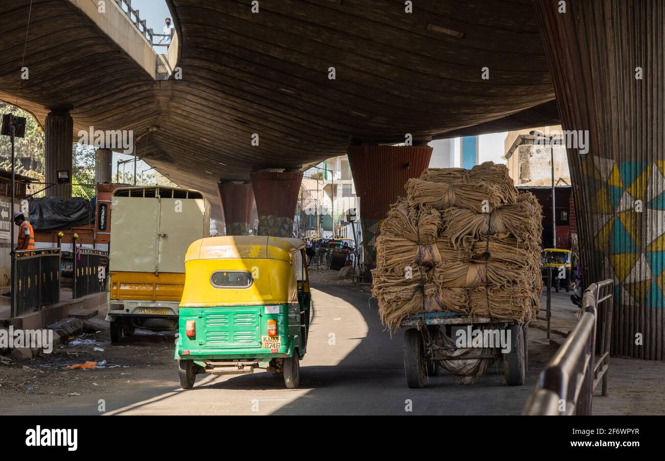 K.R.Market, Bangalore, India February 06,2021 Bullock cart and