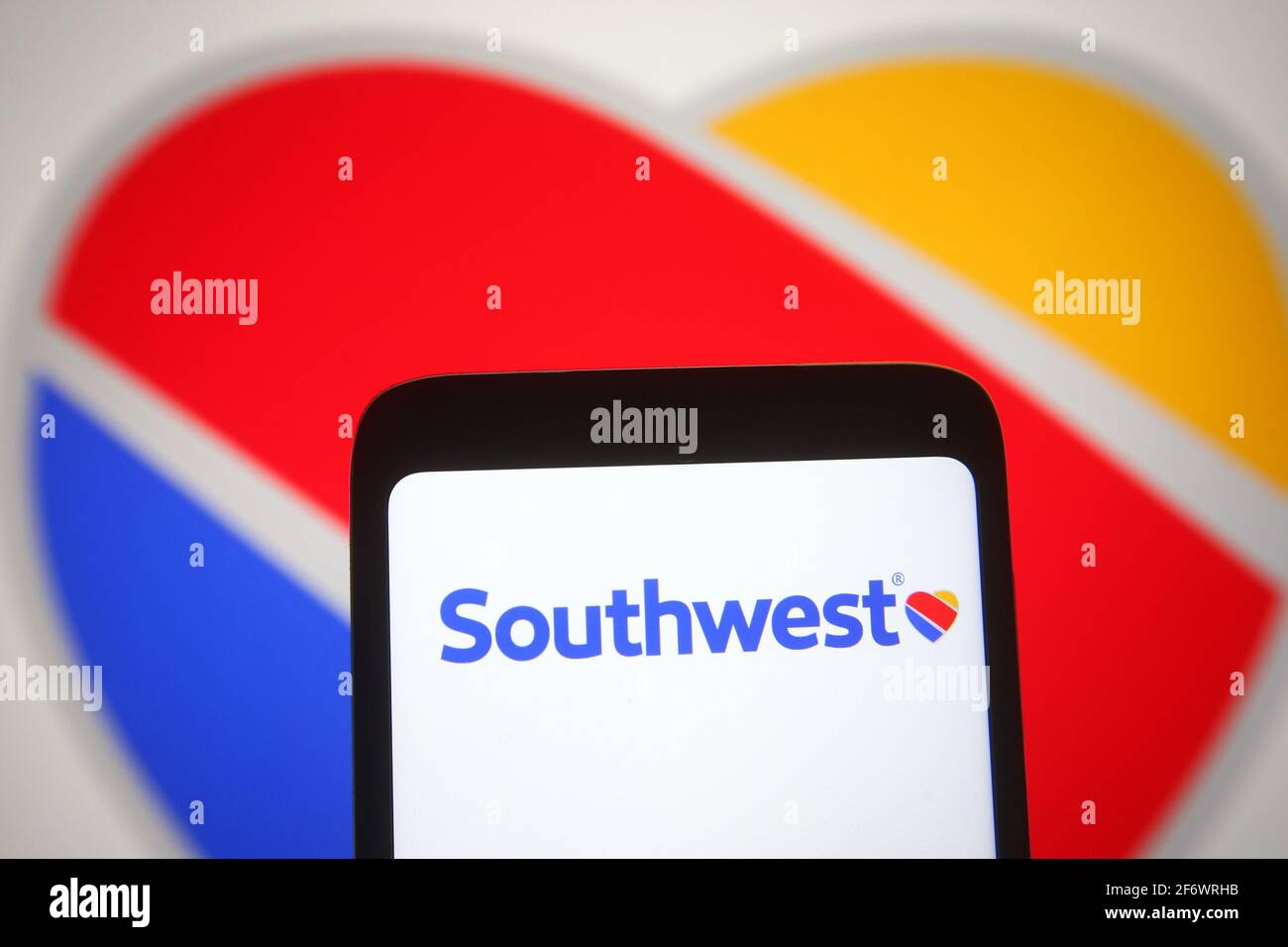 Ukraine. 02nd Apr, 2021. In this photo illustration a Southwest airlines logo is seen on a smartphone and a pc screen. (Photo by Pavlo Gonchar/SOPA Images/Sipa USA) Credit: Sipa USA/Alamy Live News Stock Photo
