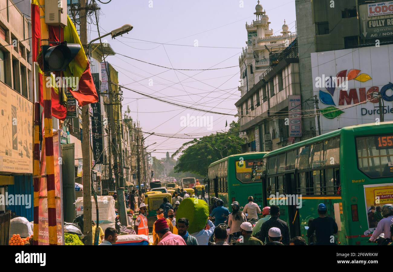 K.R.Market, Bangalore, India February 06,2021 Full crowded streets