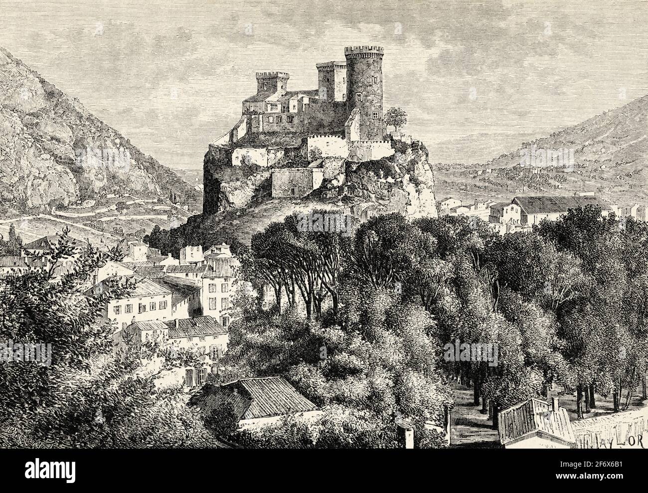 The Chateau de Foix. Town and castle of Foix, department of Ariege