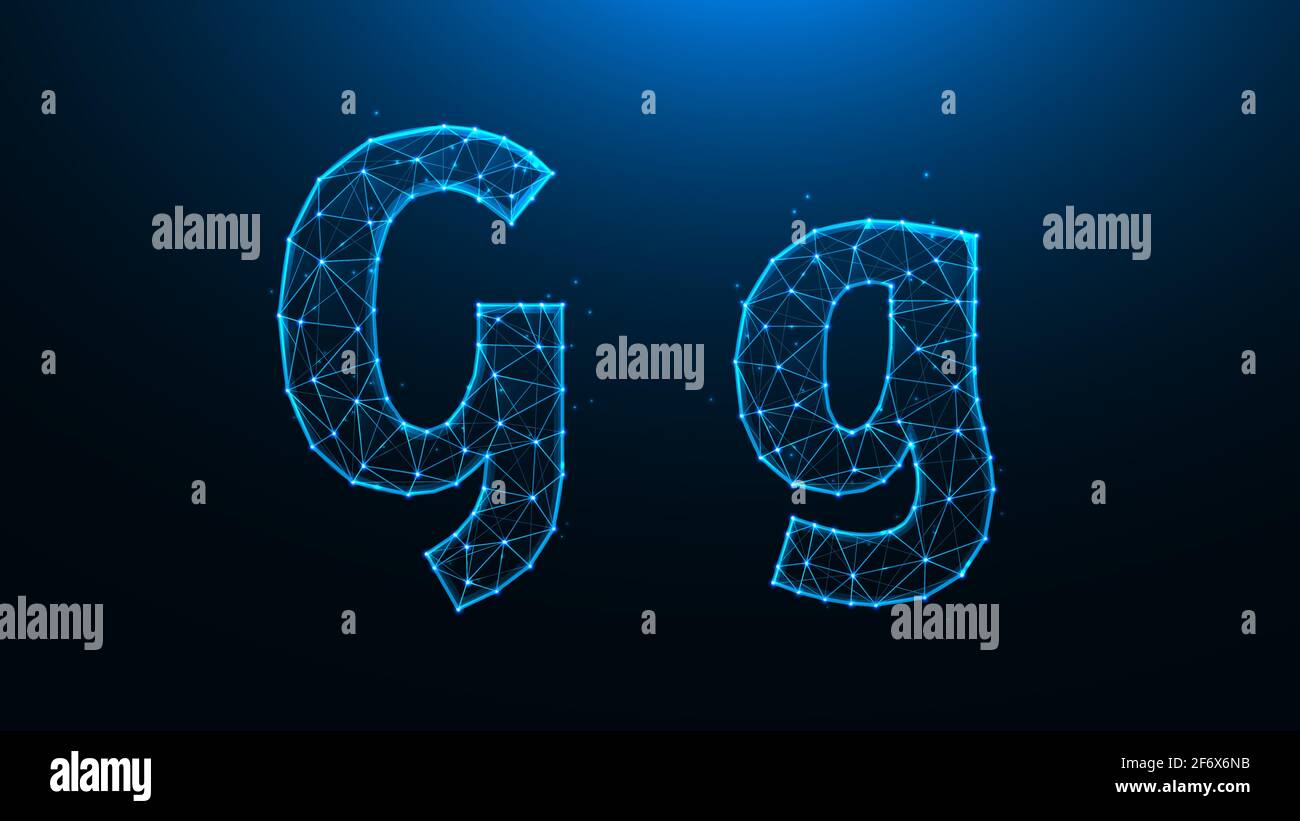 Polygonal vector illustration of letter G on a dark blue background. Stock Vector