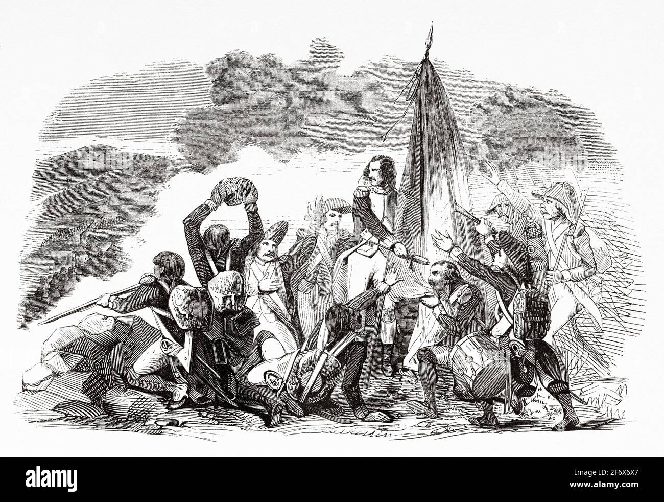 Battle of Montenotte 10-11-12 April 1796. France, French Revolution 18th century. Old engraved illustration from Histoire de la Revolution Francaise 1845 Stock Photo