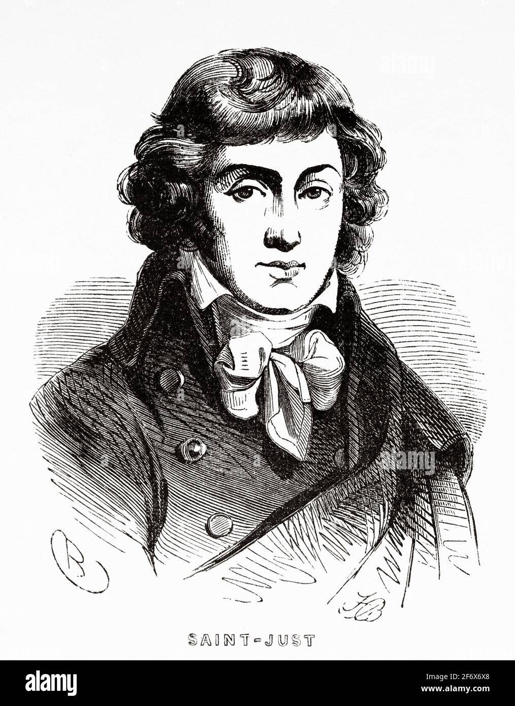Portrait of Louis Antonie Leon Saint Just (1767-1794) Politician and the French revolutionary. France, French Revolution 18th century. Old engraved illustration from Histoire de la Revolution Francaise 1845 Stock Photo
