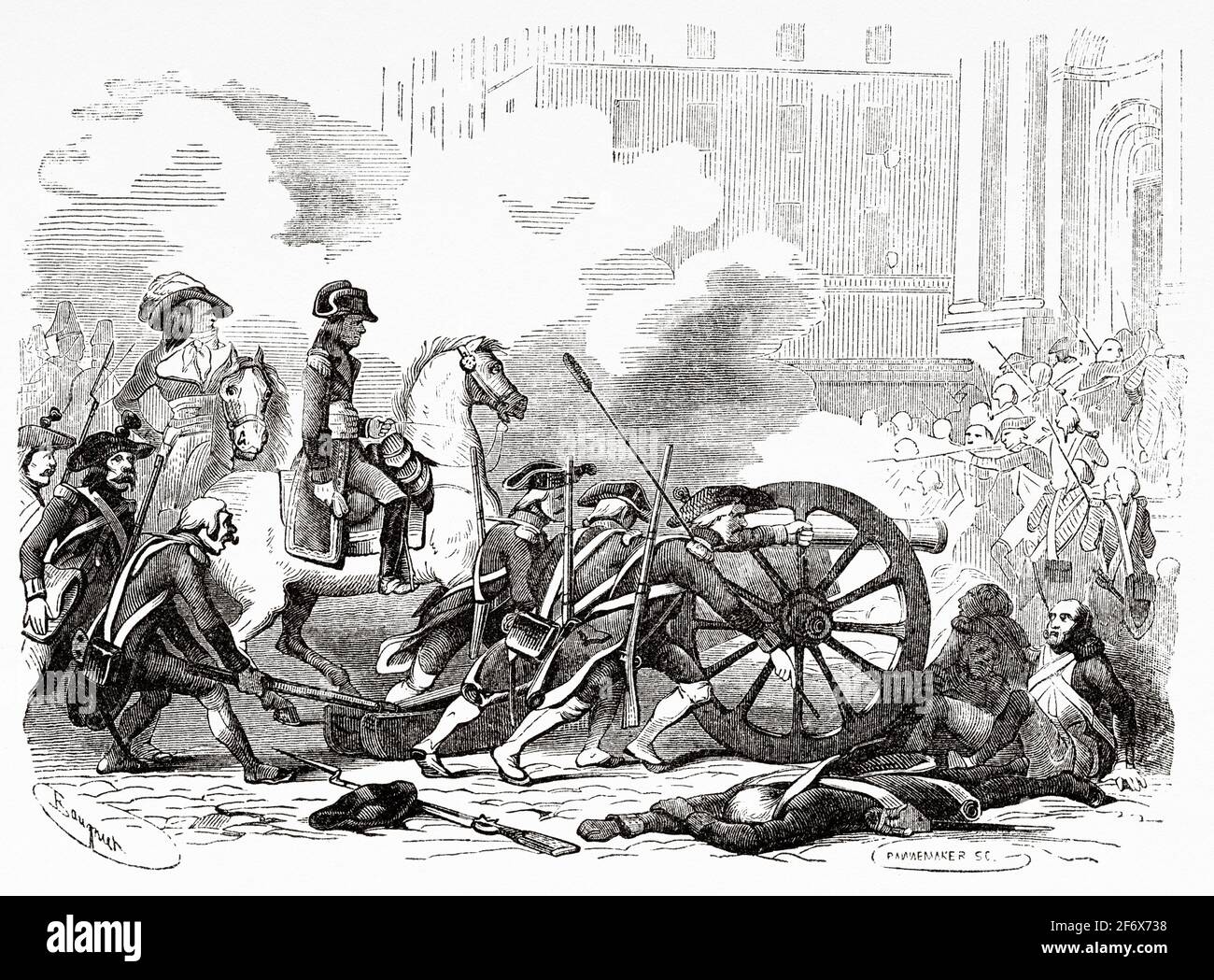 Insurrection of the day of 13 Vendémiaire, year III, 5 October 1795. France, French Revolution 18th century. Old engraved illustration from Histoire de la Revolution Francaise 1845 Stock Photo