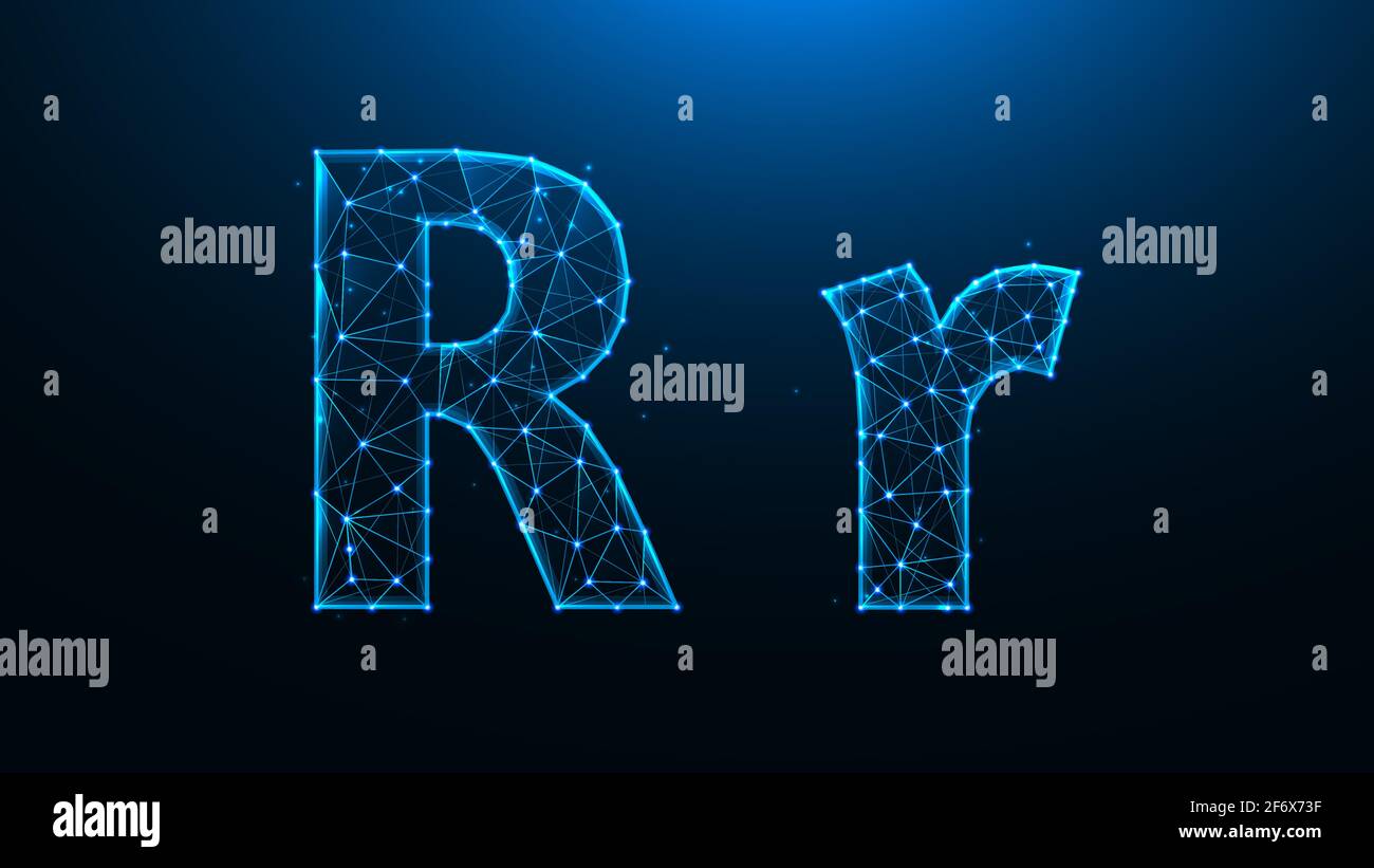 Polygonal vector illustration of letter R on a dark blue background ...