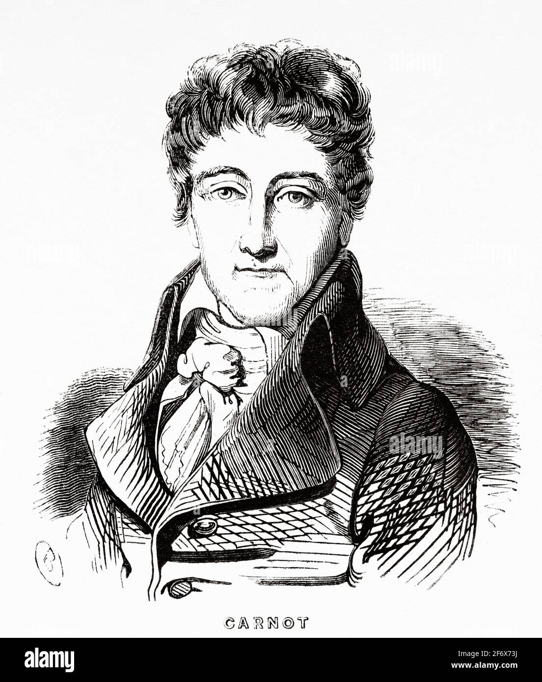 Portrait of Lazare Nicolas Marguerite Carnot (1753-1823) French military engineer, revolutionary and statesman, member of the Legislative Assembly and voted for death of Louis XV. France, French Revolution 18th century. Old engraved illustration from Histoire de la Revolution Francaise 1845 Stock Photo