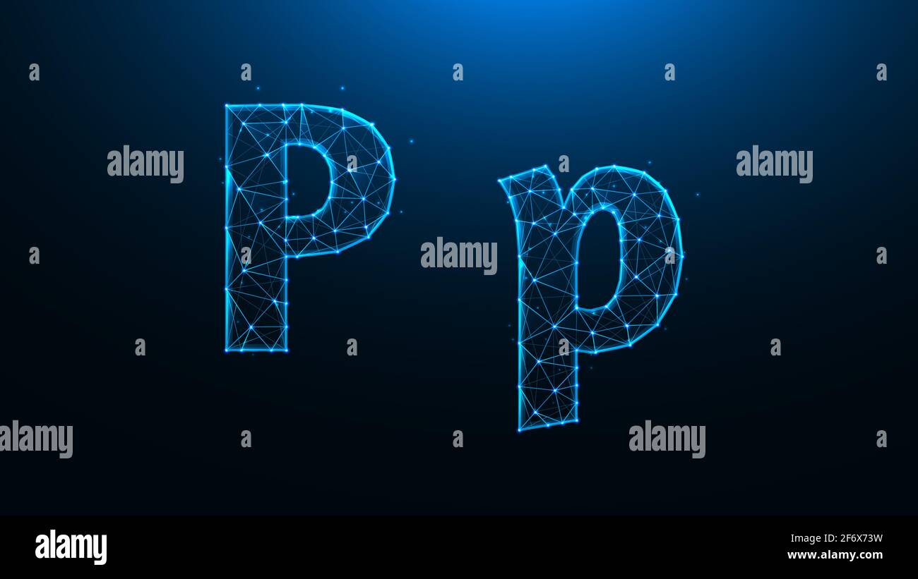 Polygonal vector illustration of letter P on a dark blue background ...