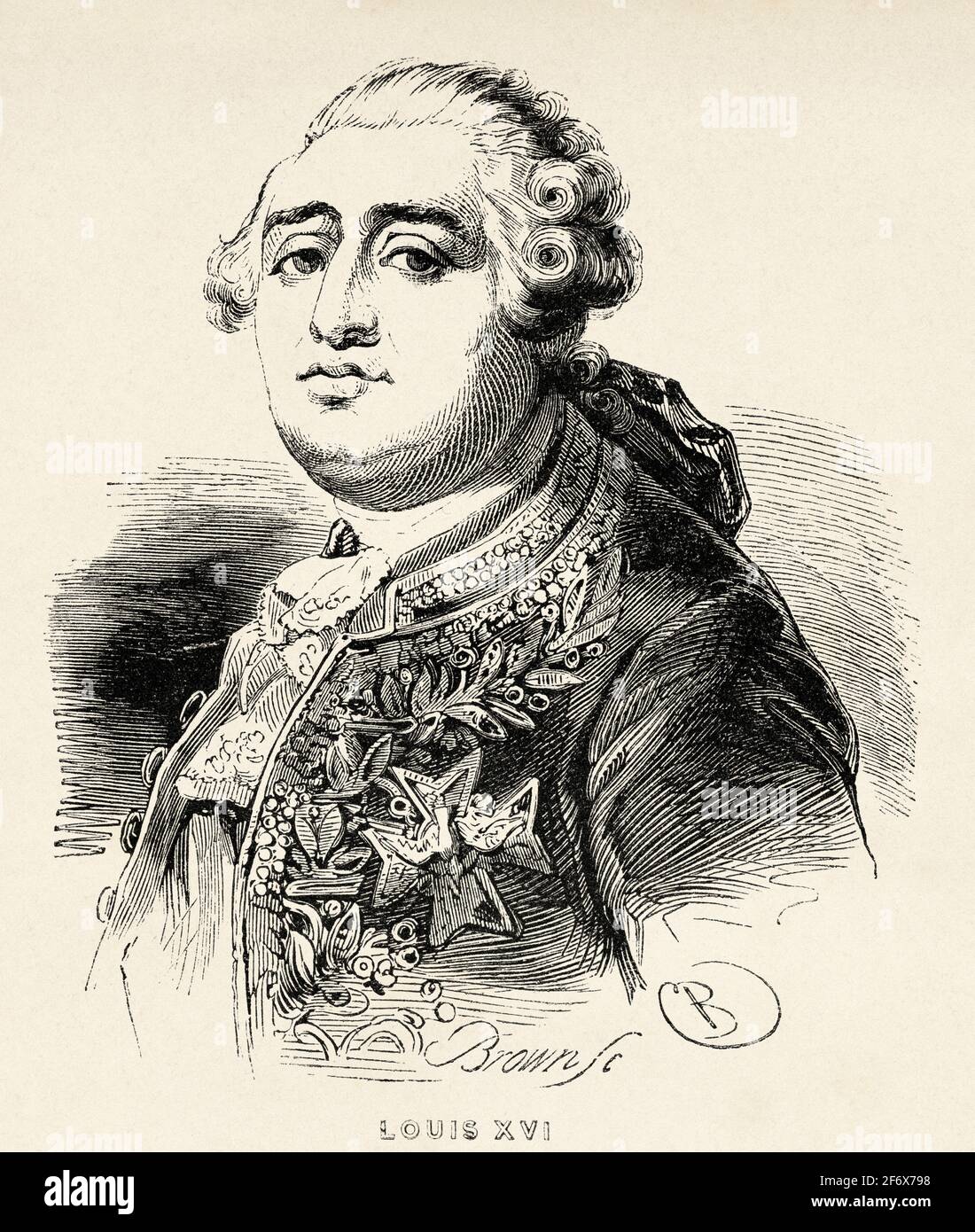 Portrait of Louis XVI the Restorer of the French Liberty (1754-1793) King of France from 1774 to 1793. House of Bourbon. France, French Revolution 18th century. Old engraved illustration from Histoire de la Revolution Francaise 1845 Stock Photo