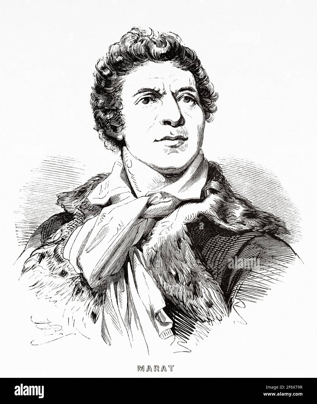Portrait of Jean-Paul Marat (1743-1793) Physician, scientist and political theorist. France, French Revolution 18th century. Old engraved illustration from Histoire de la Revolution Francaise 1845 Stock Photo