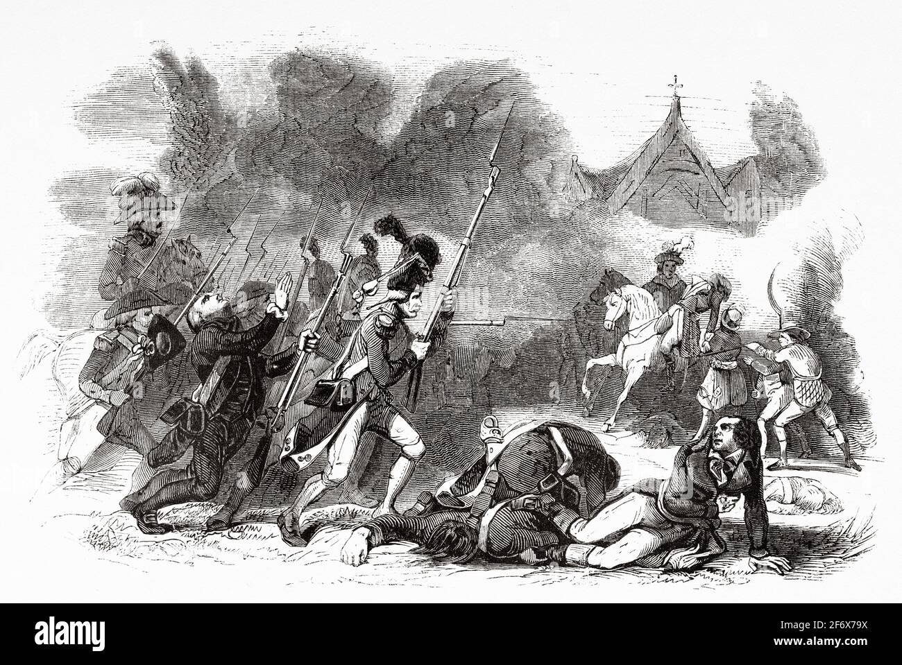 The Battle of Nantes, military confrontation fought on June 29, 1793 in the War of the Vendée between the monarchical forces under the command of Jacques Cathelineau and the republicans led by Jean Baptiste Camille de Canclaux. France, French Revolution 18th century. Old engraved illustration from Histoire de la Revolution Francaise 1845 Stock Photo